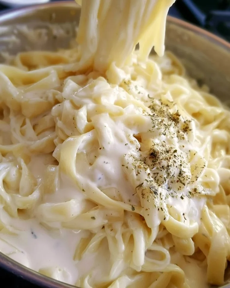 Delicious homemade Alfredo sauce in a creamy white bowl