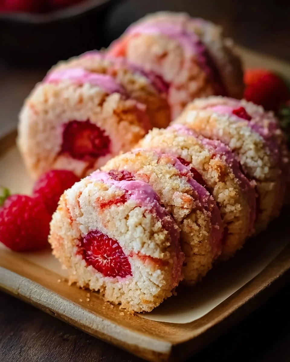 Freshly baked mouthwatering raspberry cookies topped with powdered sugar.