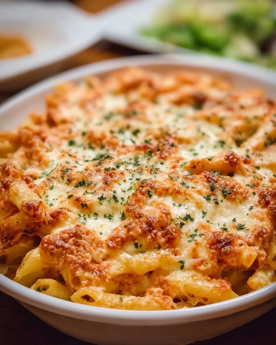 Delicious Five Cheese Ziti Baked, copycat recipe from Olive Garden.