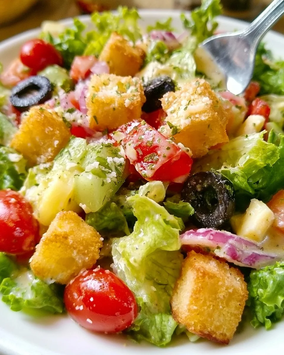 Easy copycat recipe for Olive Garden Salad with fresh vegetables and dressing.