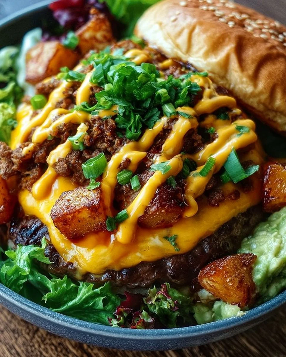 Delicious Smash Burger Bowl served with fresh toppings and ingredients.