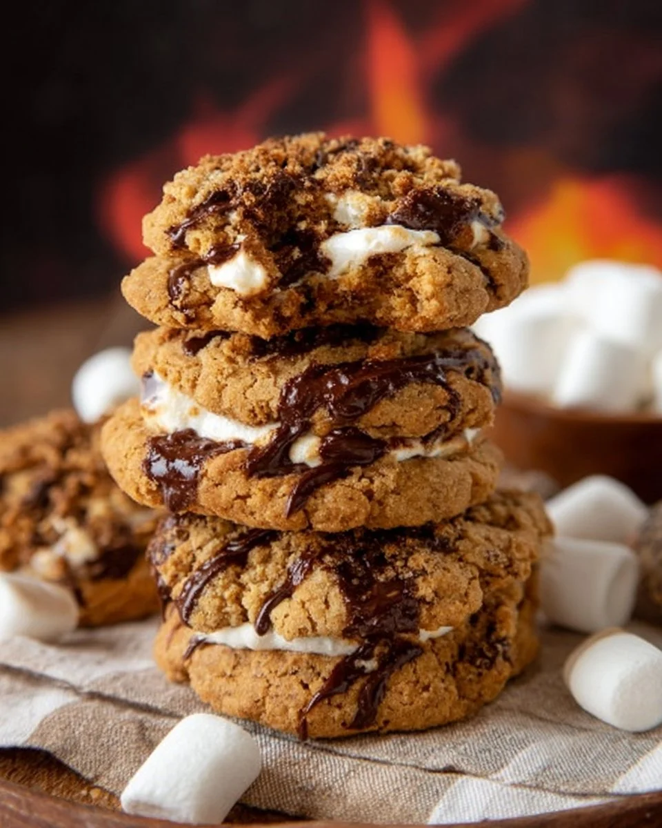 Delicious s'mores crumble cookies with chocolate and marshmallows