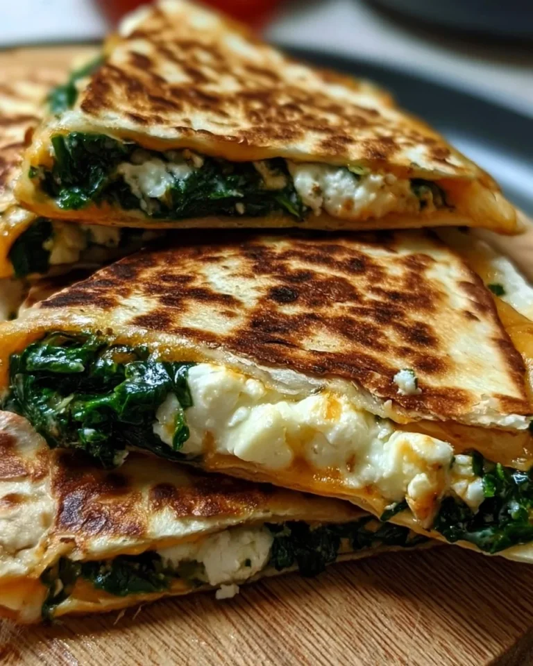 Delicious spinach and feta quesadillas served on a plate