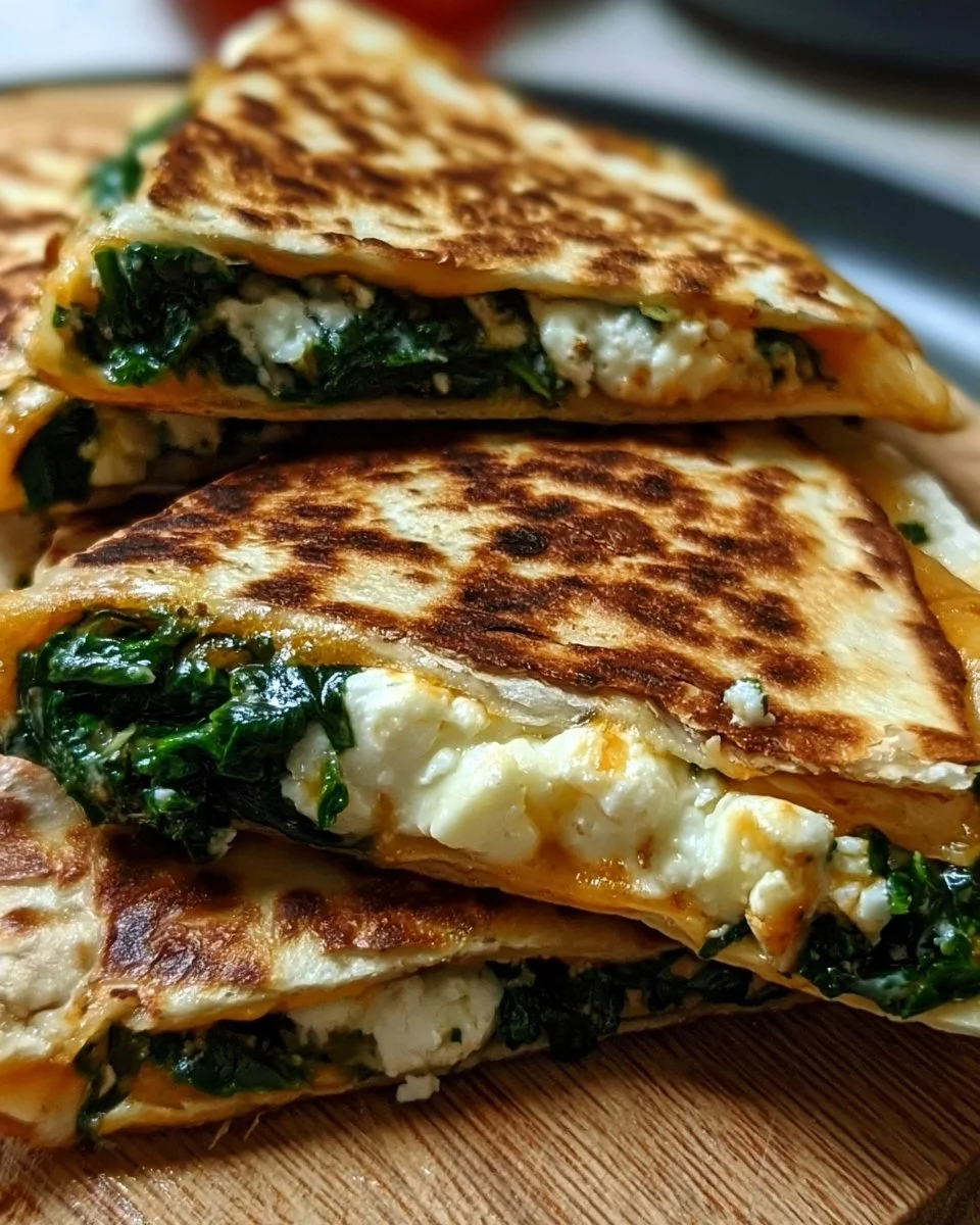 Delicious spinach and feta quesadillas served on a plate