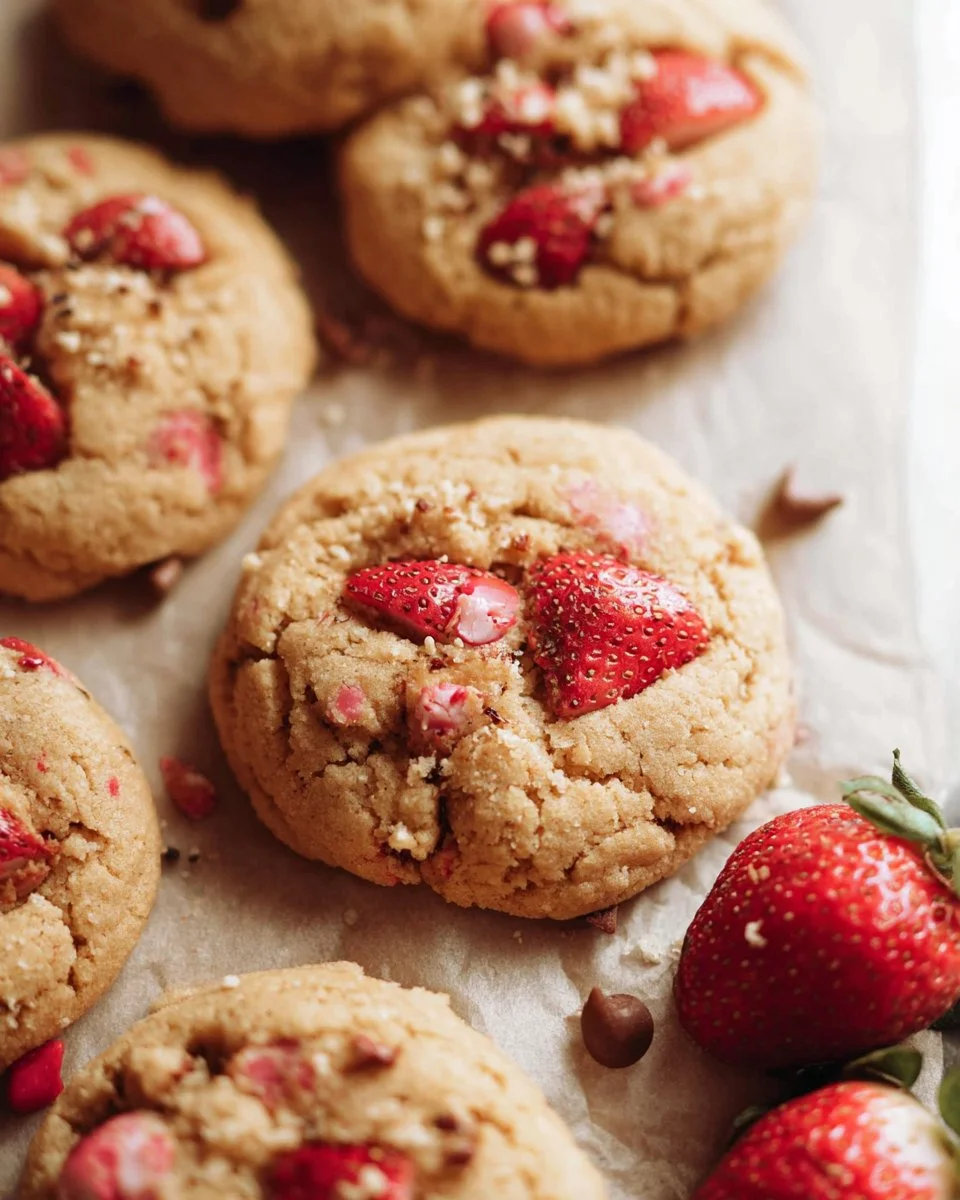 Delicious Strawberry Cookie Dough Cookies with fresh strawberries and cookie dough