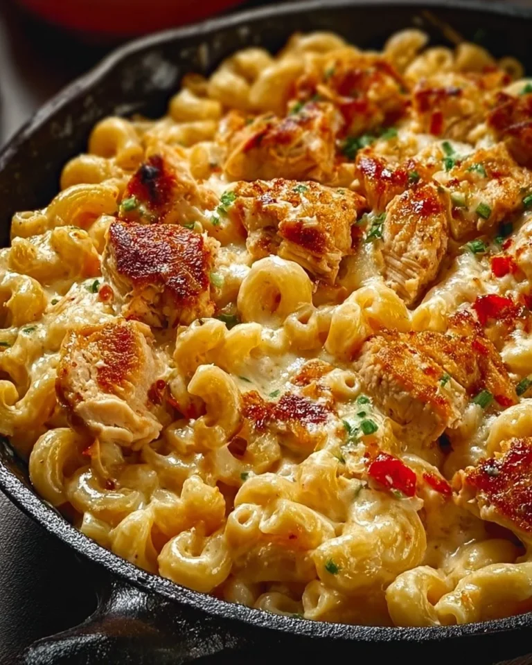Honey Pepper Chicken Mac 'n' Cheese topped with herbs and spices