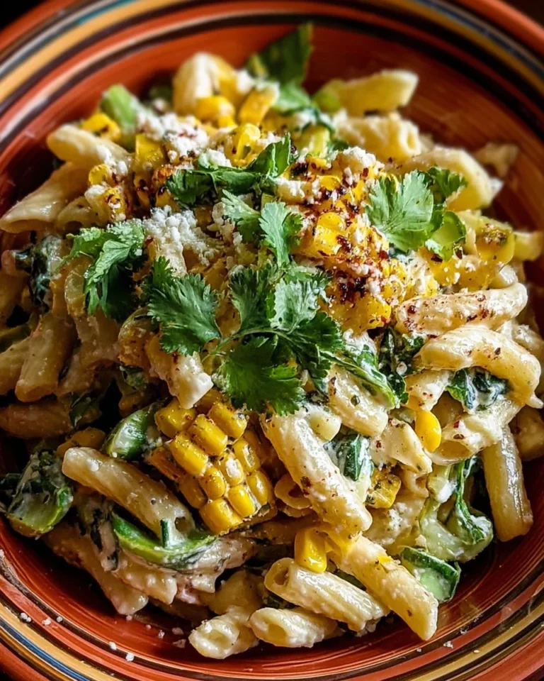 Zesty elote-inspired pasta with corn and spices served in a bowl
