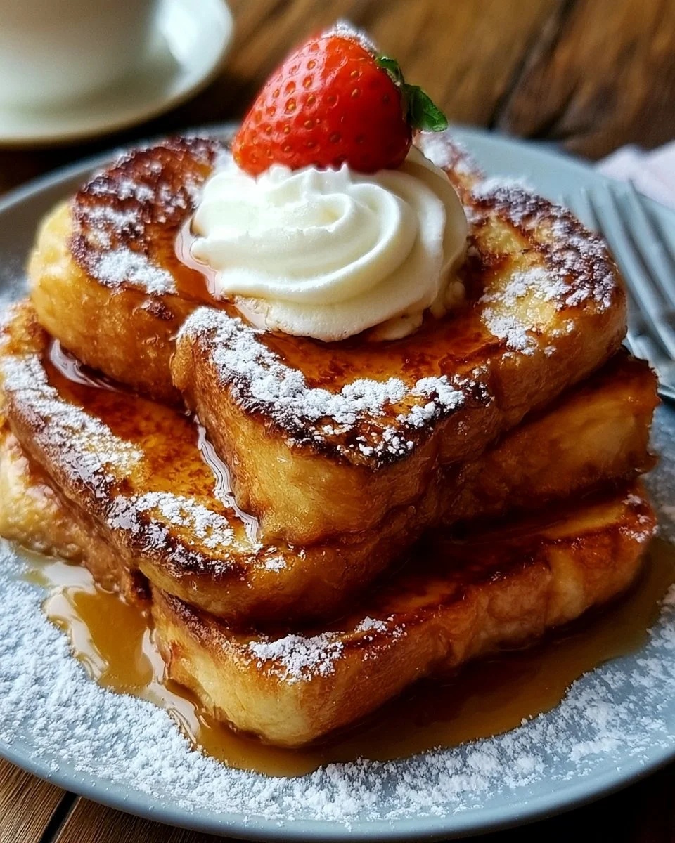 Delicious 10-minute French toast served with syrup and berries.