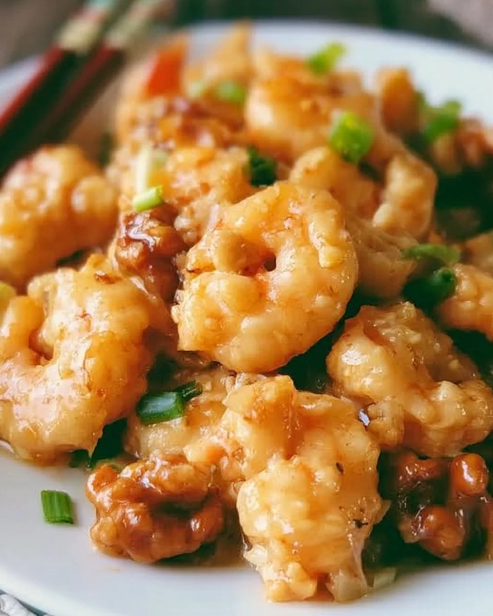 Delicious honey walnut shrimp dish served with crunchy walnuts and a sweet glaze.