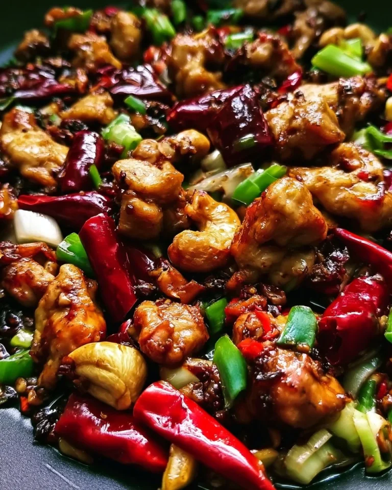 30 Minute Kung Pao Chicken dish with colorful vegetables and peanuts