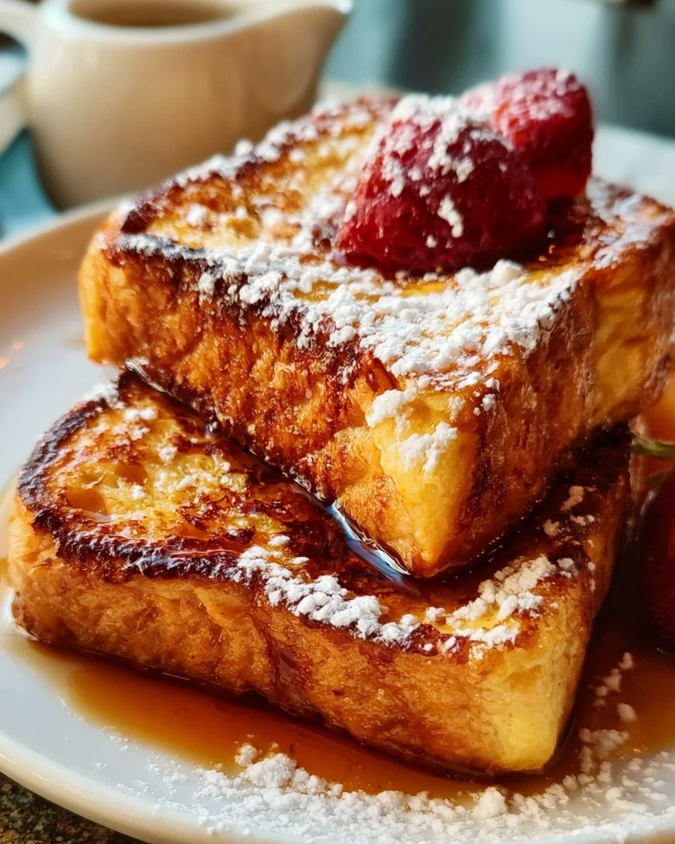 A plate of cozy French toast topped with syrup and berries