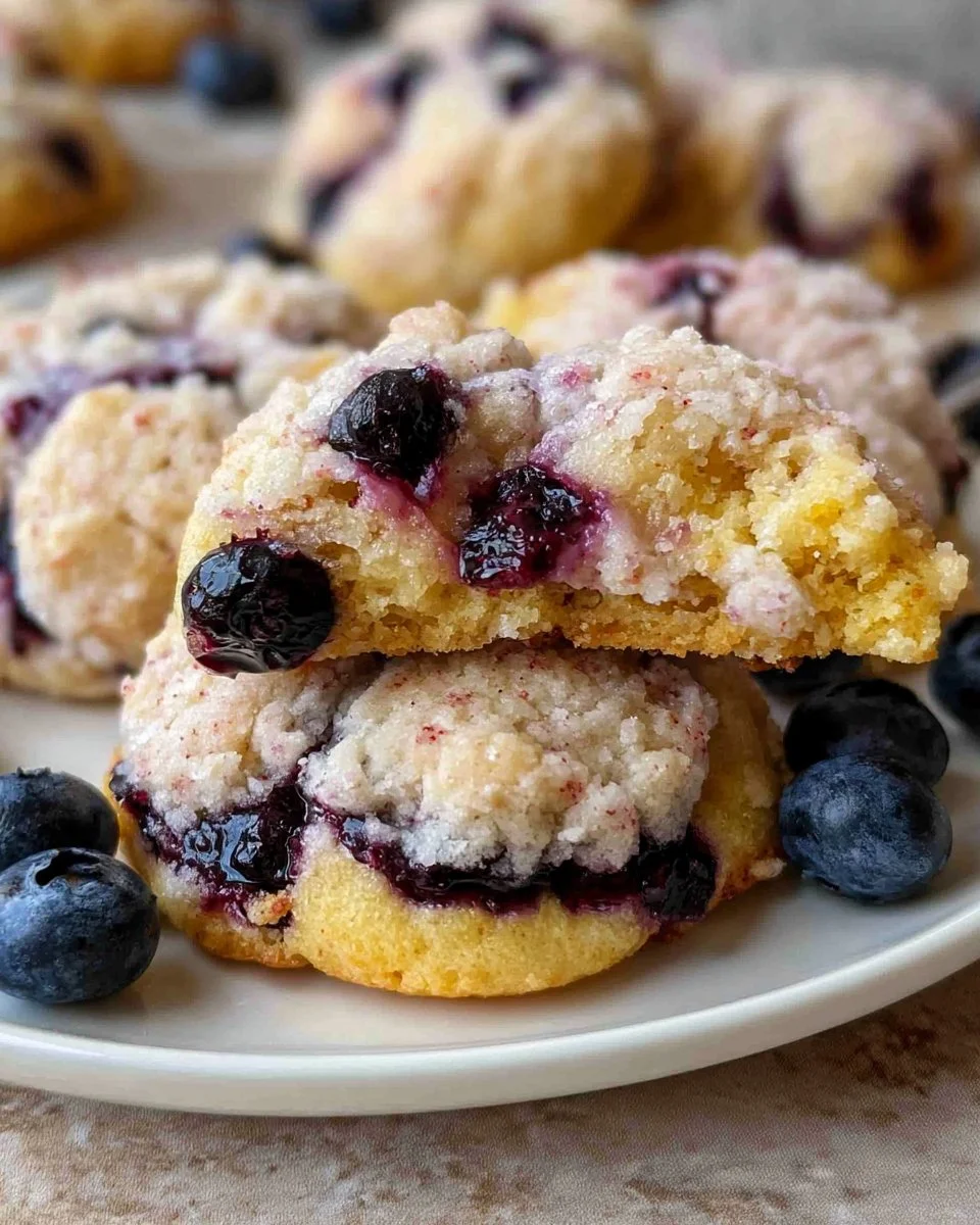 Delicious blueberry crumb cake cookies showcasing a golden crumb topping.