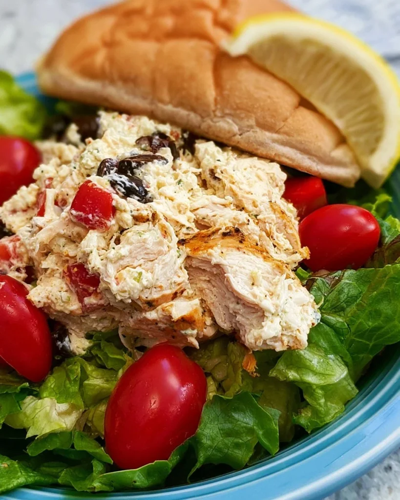 Delicious Chicken Salad Chick Greek Goddess dish featuring fresh ingredients.