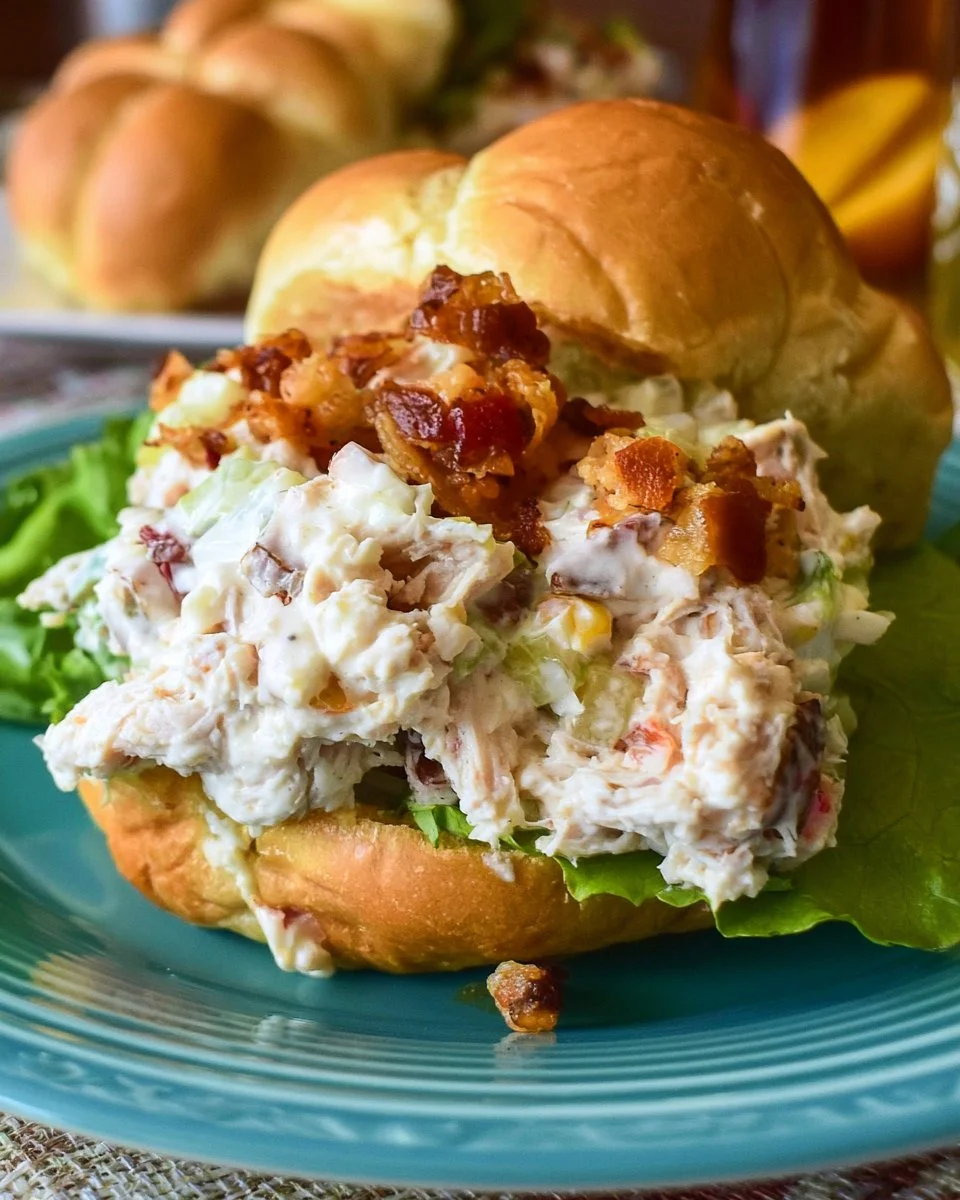 Bowl of Chicken Salad Chick Olivia's Old South copycat recipe garnished with herbs.