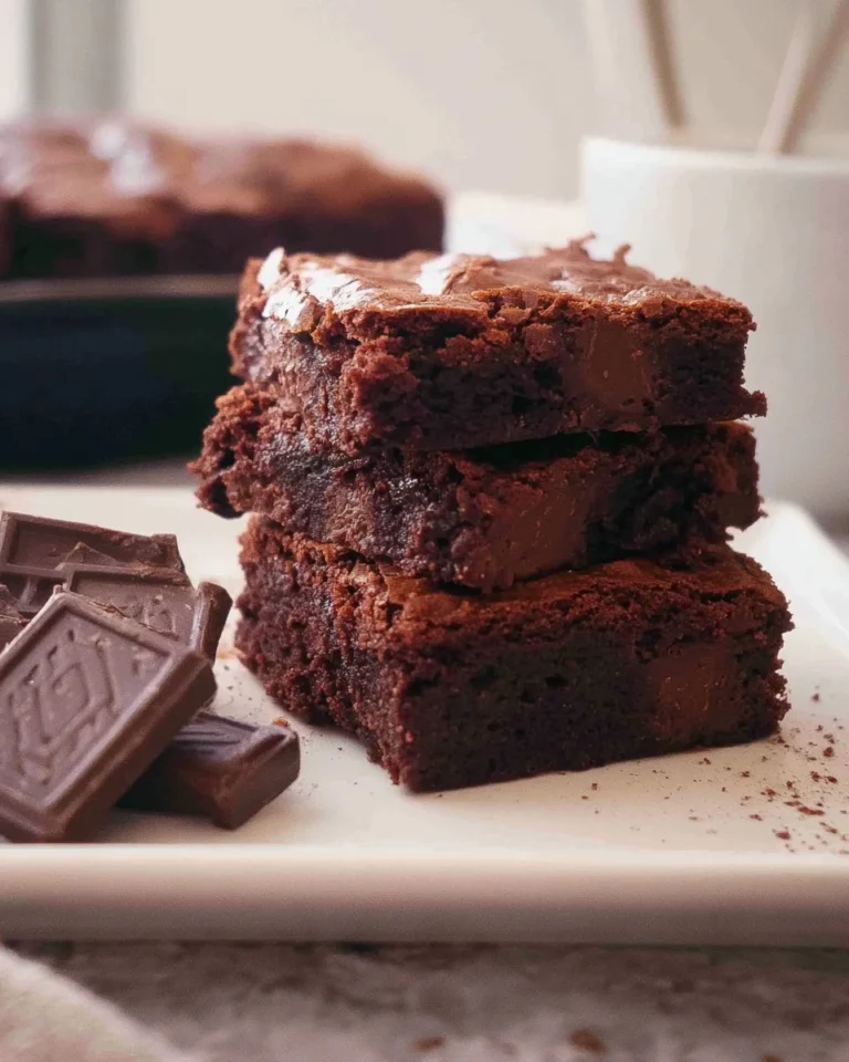 Delicious homemade chocolate chunk brownies ready to be served