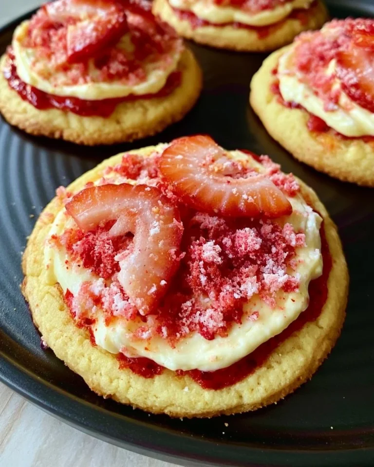 Copycat Crumbl strawberry shortcake cookies fresh from the oven.