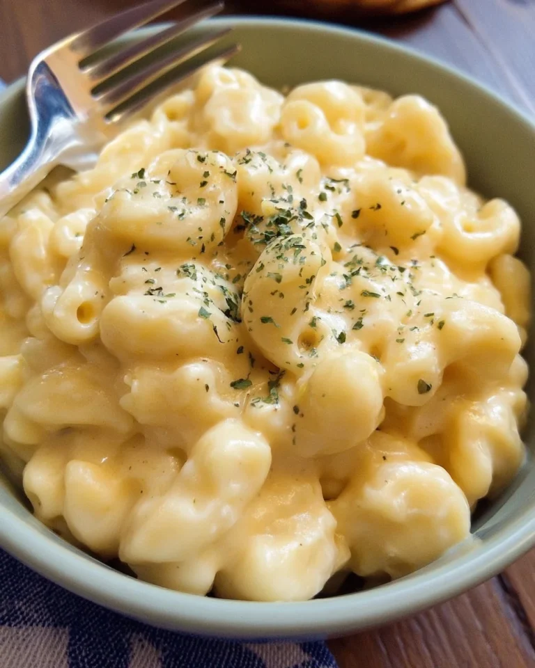Creamy stovetop Panera mac and cheese served in a bowl with cheese topping