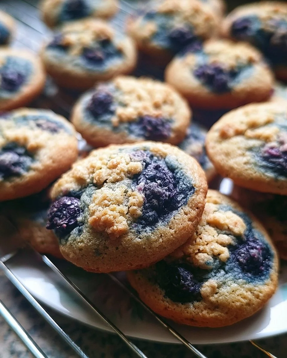 Freshly baked blueberry muffin cookies on a plate