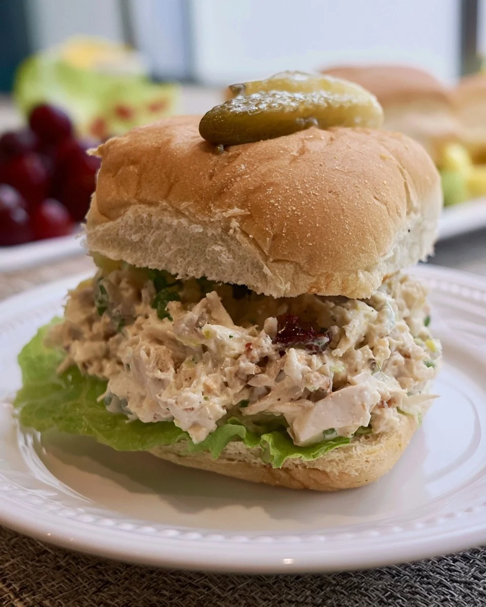 Bowl of easy homemade classic Carol chicken salad with fresh ingredients