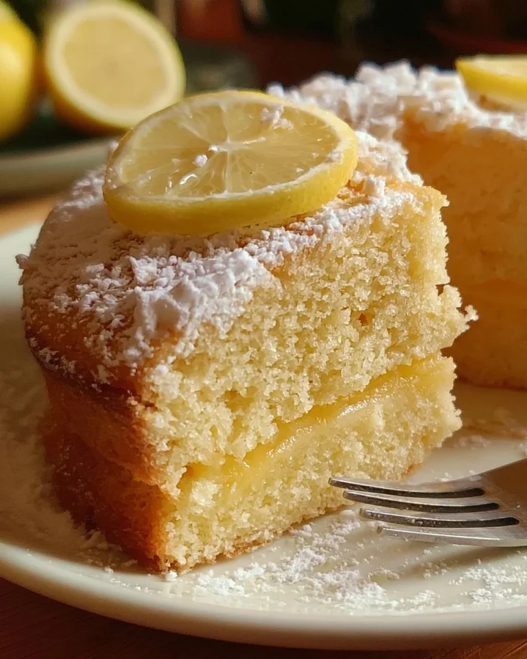 Slice of easy homemade lemon cake on a white plate