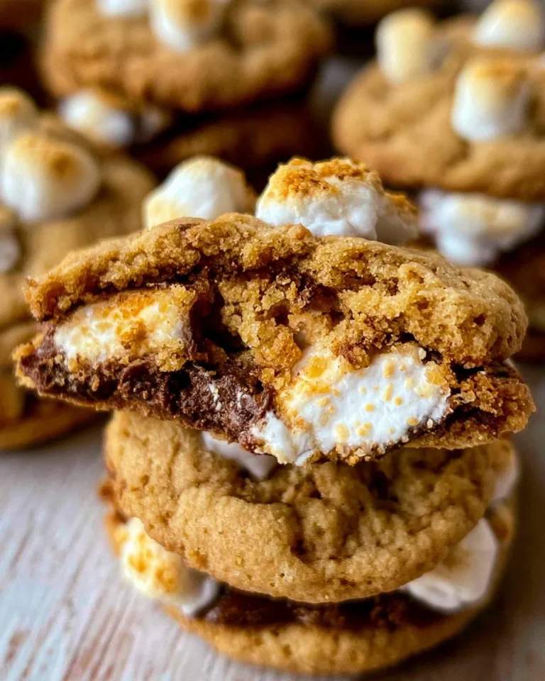 Delicious homemade S’mores cookies stuffed with chocolate and marshmallows