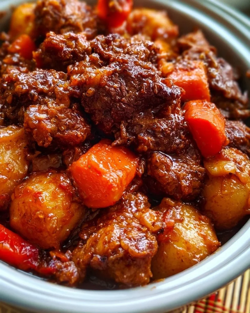 Delicious slow cooker pot roast served with vegetables and herbs
