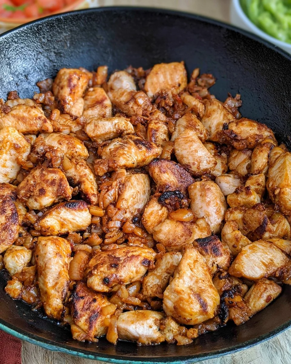 A delicious plate of homemade Chipotle Chicken served with rice and toppings.