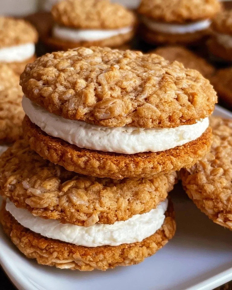 Delicious homemade oatmeal cream pies with creamy filling between soft cookies.