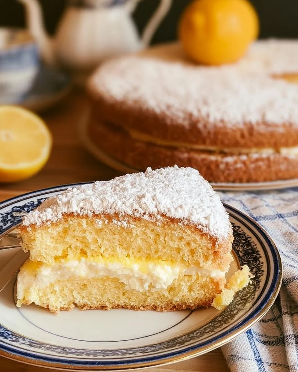 Delicious Italian Lemon Cream Cake, perfectly layered with creamy lemon filling.