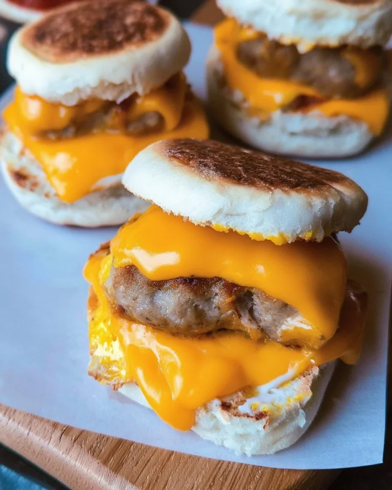Homemade Sausage McMuffin on a plate for breakfast