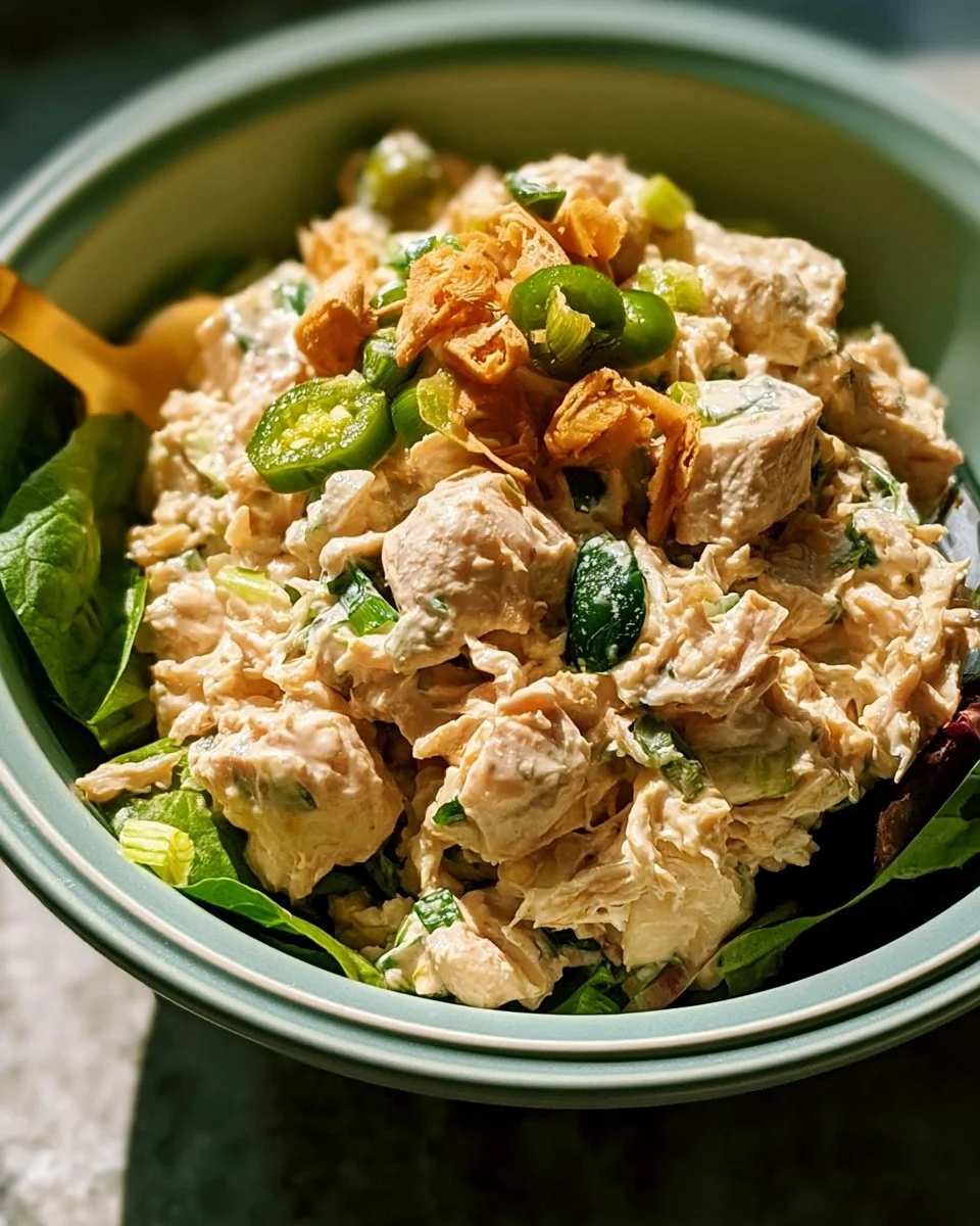 Delicious Jalapeño Holly Chicken Salad served in a bowl with fresh ingredients