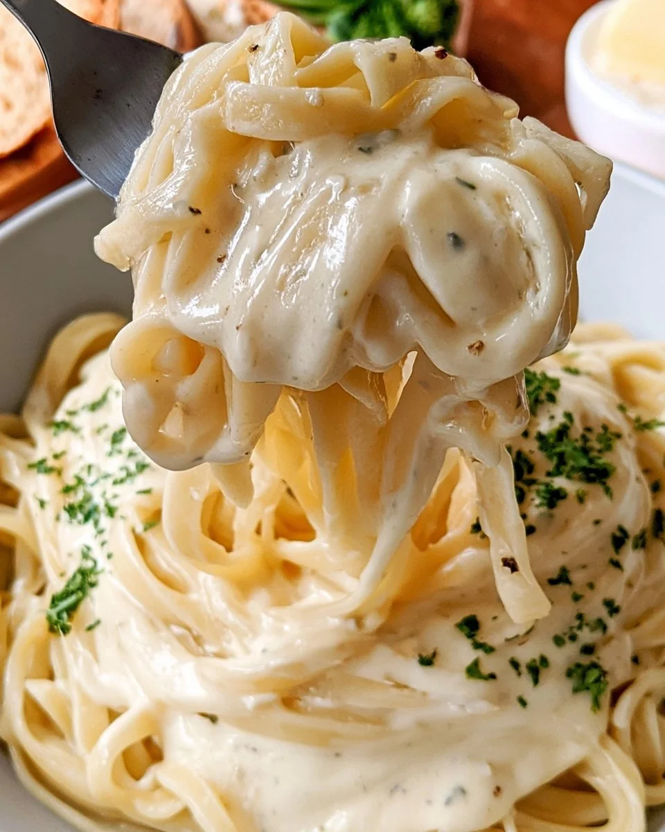 Homemade Olive Garden Alfredo sauce served with pasta