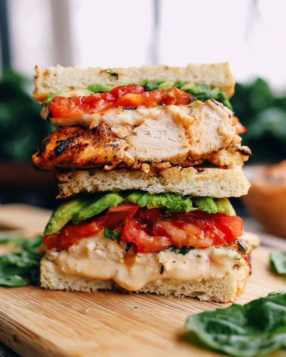 Delicious Chipotle Chicken Avocado Melt sandwich with melted cheese and avocado