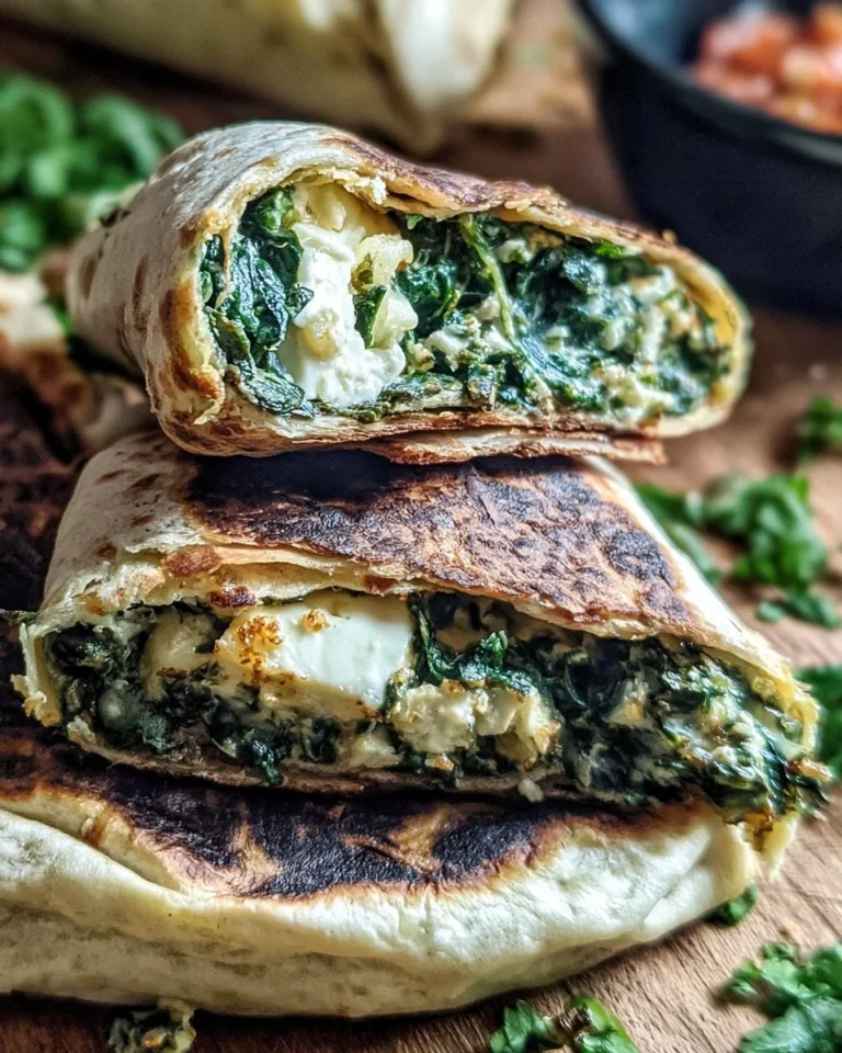 Spinach feta tortilla wrap styled like traditional spanakopita.