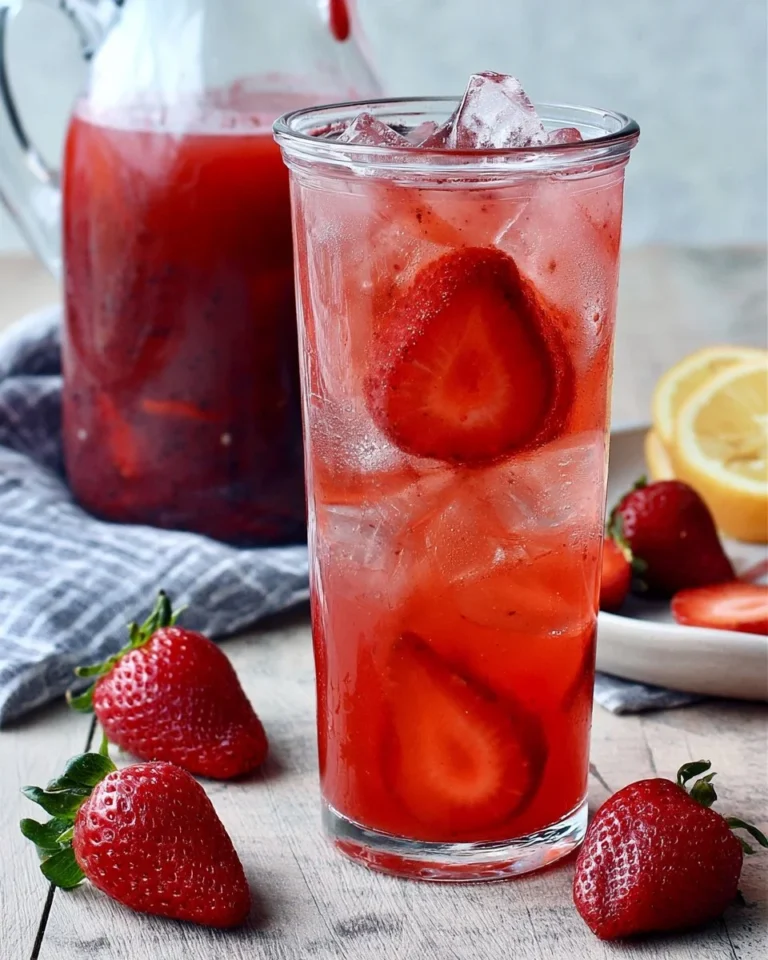 Homemade Starbucks Strawberry Acai Refresher in a glass with fresh strawberries.