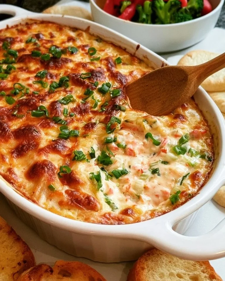 Delicious baked crab rangoon dip served in a dish at a party