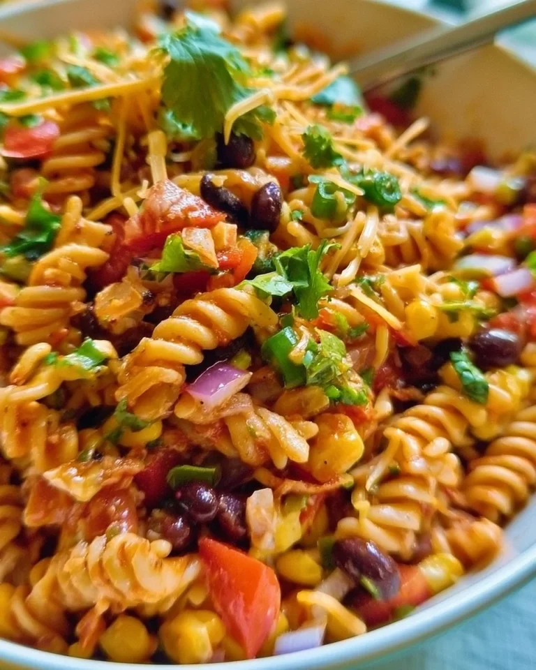 Delicious Cold Taco Pasta Salad served in a bowl with vibrant toppings