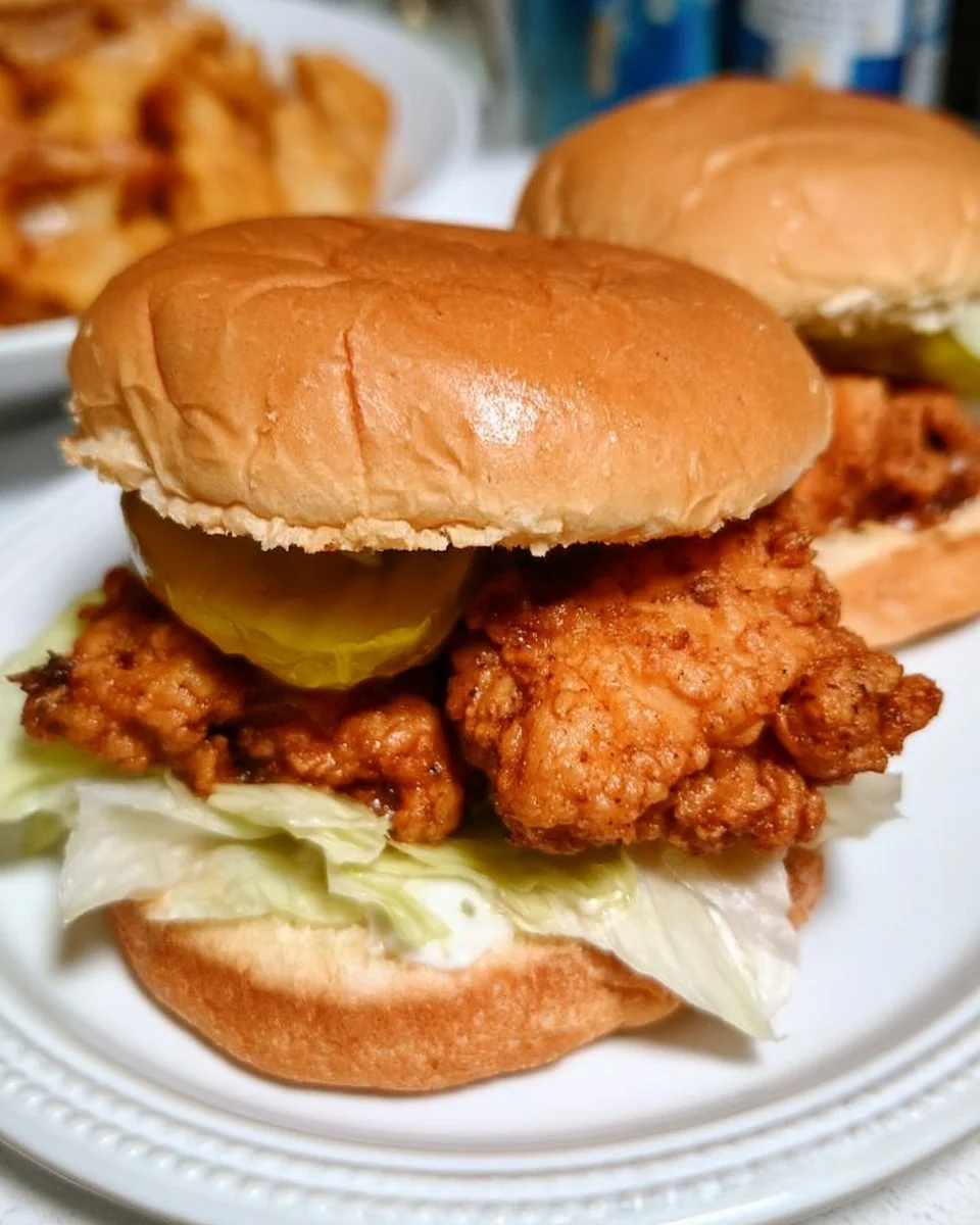 Homemade Copy Cat Chick-Fil-A Sandwich featuring crispy chicken and pickles