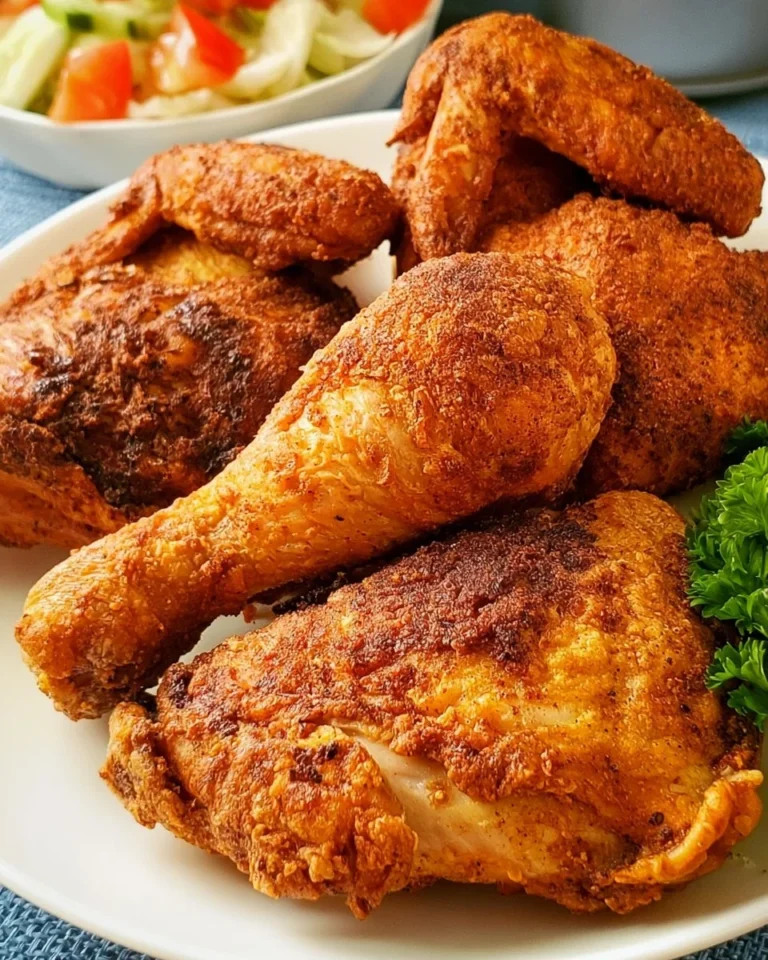 Delicious copycat KFC roast chicken served on a plate with herbs