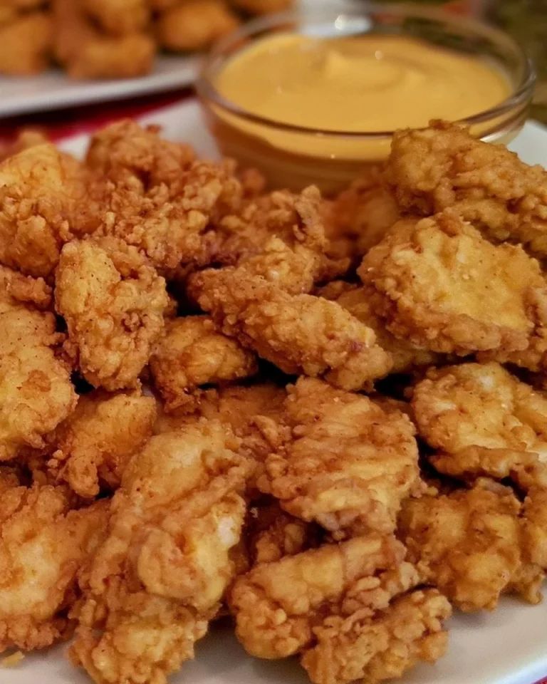 Plate of homemade copycat Chick Fil A nuggets served with dipping sauce.