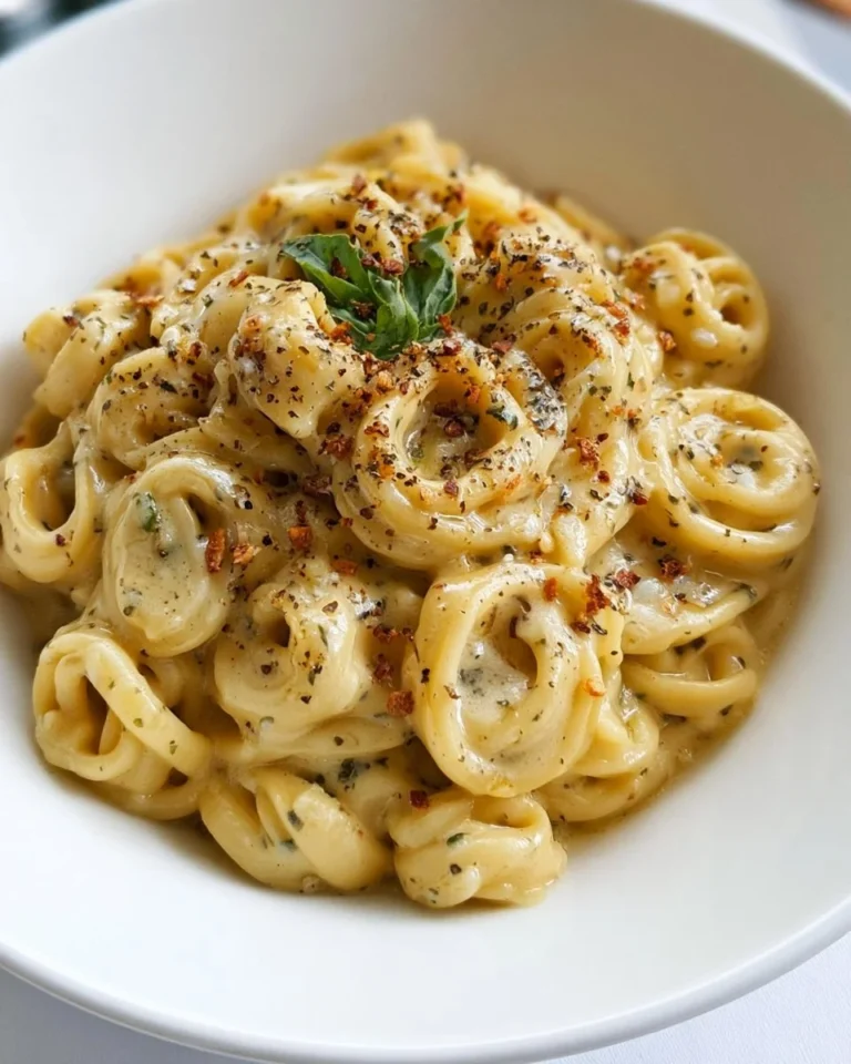 Delicious plate of garlic butter pasta topped with herbs and grated cheese