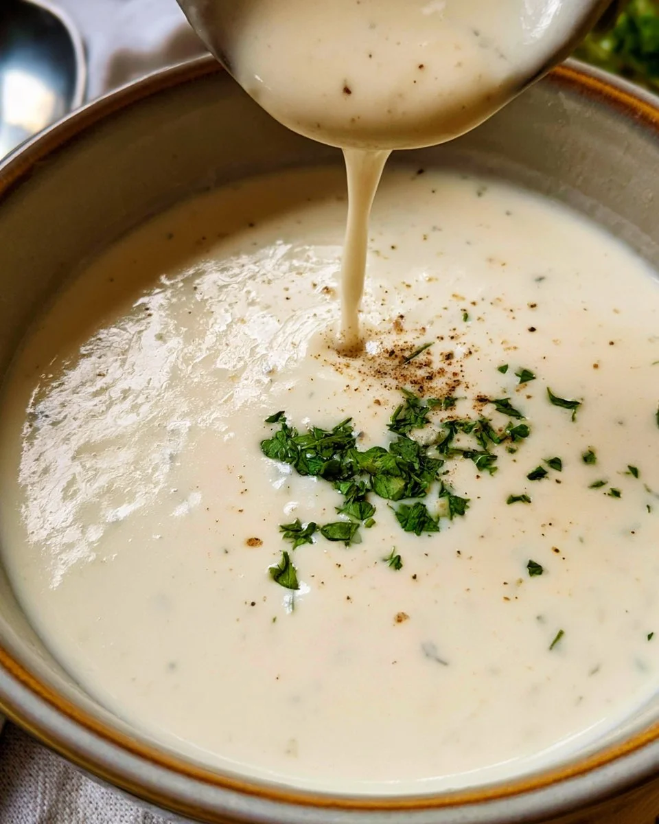 Delicious homemade Alfredo sauce served over pasta.