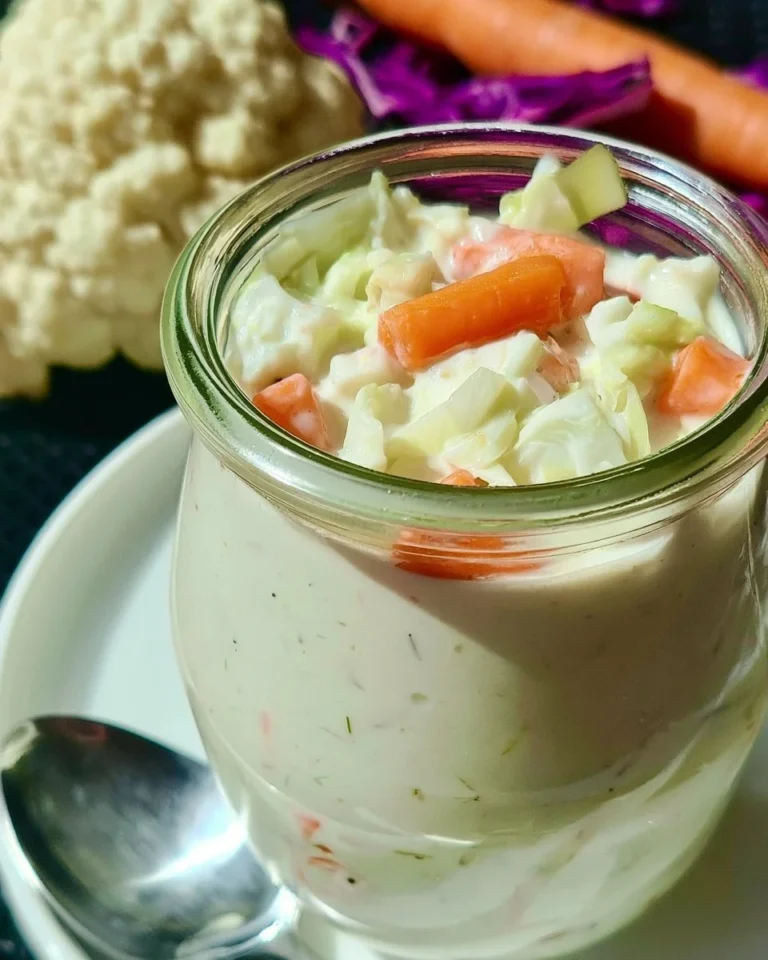 KFC coleslaw dressing served on a plate with fresh vegetables