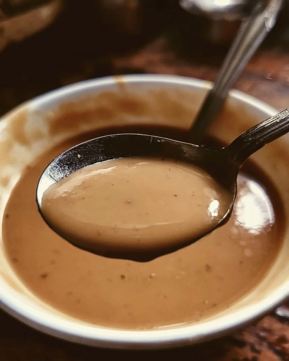 Delicious homemade KFC style gravy served over fried chicken