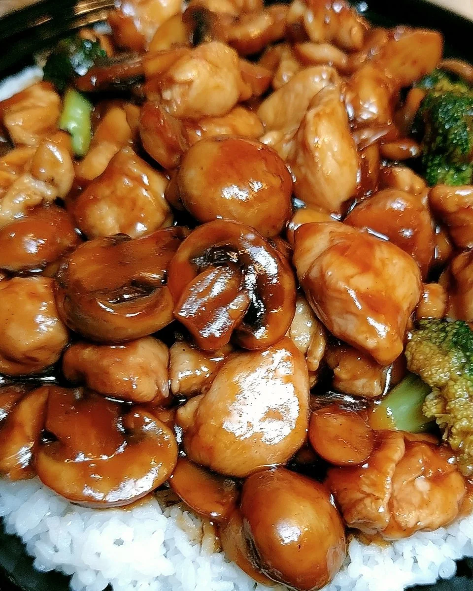 Delicious homemade Panda Express mushroom chicken dish with tender chicken and mushrooms.