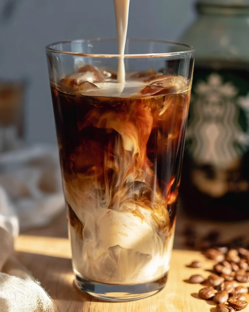Homemade Starbucks Vanilla Sweet Cream Cold Brew recipe ingredients and finished drink
